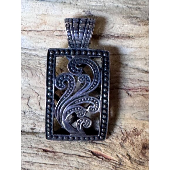 Bali Sterling silver openwork swirl pendant rectangle bail boho artisan - Picture 11 of 11